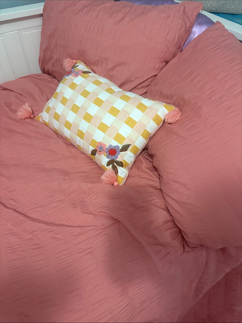 Pillowfort Rose Pink Textured Cotton Duvet Cover Full /Queen + Decorative Pillow